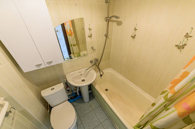 High angle view of faucet in bathroom