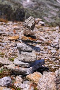 Close-up of stone stack on rock