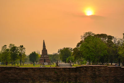View of temple at sunset