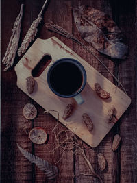 High angle view of coffee on table