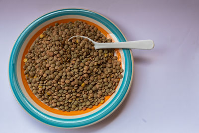 High angle view of bread in bowl on table