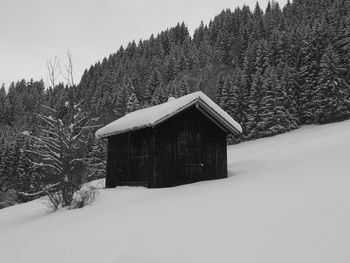 Built structure on snow covered landscape