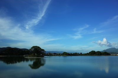 Scenic view of lake against blue sky