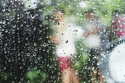 Close-up of raindrops on window