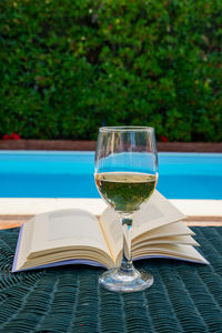 Close-up of wineglass on table