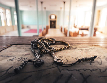 Close-up of objects on table