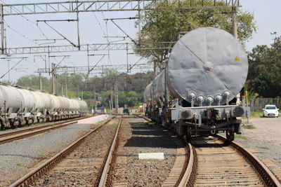 Train on railroad station platform against sky