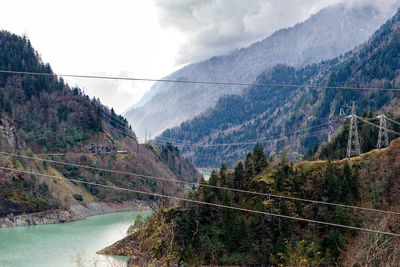 Scenic view of river amidst mountains against sky