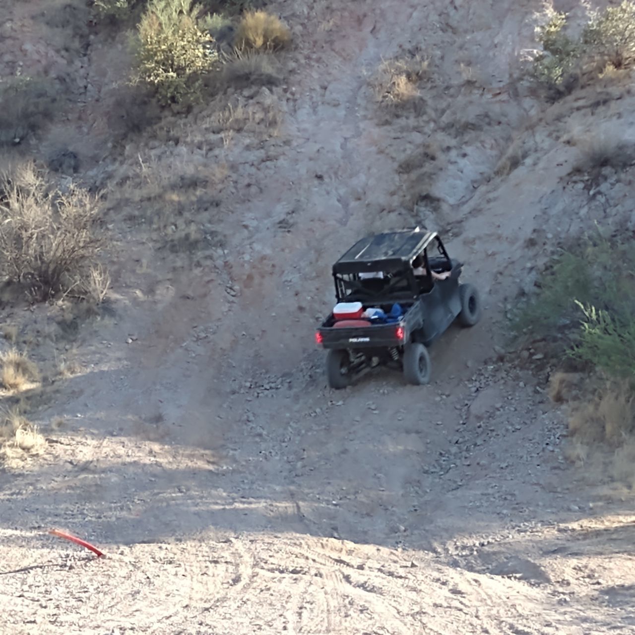 HIGH ANGLE VIEW OF TRUCK ON ROAD