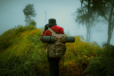 Hiking to trunyan hill with a beautiful fog