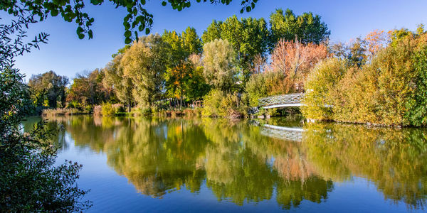 Scenic view of lake against sky during autumn