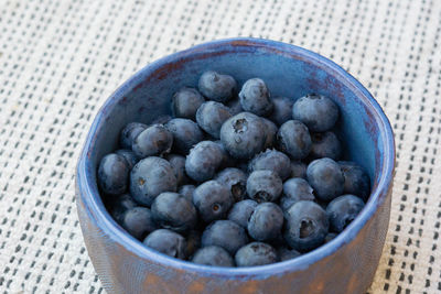 High angle view of fruits in bowl on table