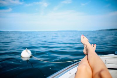 Cropped image of boat in sea