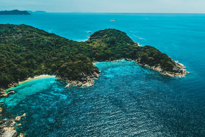 Aerial view of sea and rocks