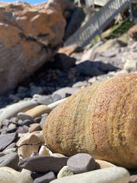 Close-up of stones on beach