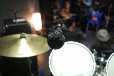 Close-up of microphone on drum kit