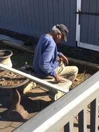 High angle view of man working outdoors