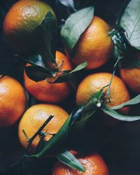 Full frame shot oranges with leaves for sale in market