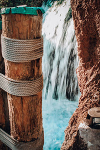 Close-up of waterfall against rocks in sea