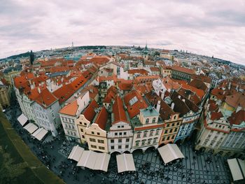 High angle view of buildings in city