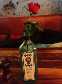 Close-up of rose in vase on table at home