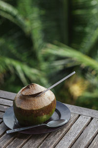 Close-up of fresh coconut drink