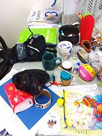 Multi colored objects on table