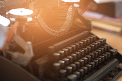 Close-up of typewriter in office