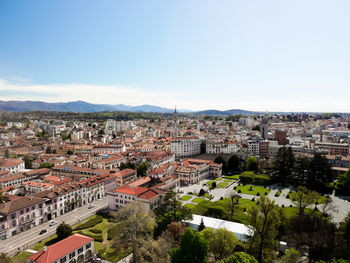 High angle view of townscape against clear sky