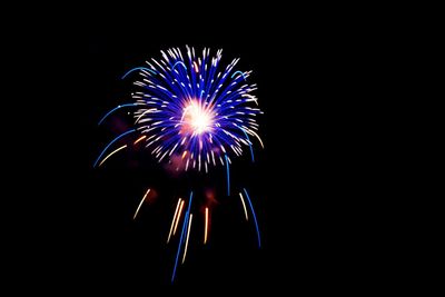 Low angle view of firework display against black background