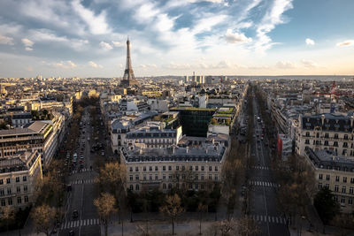 High angle view of buildings in city