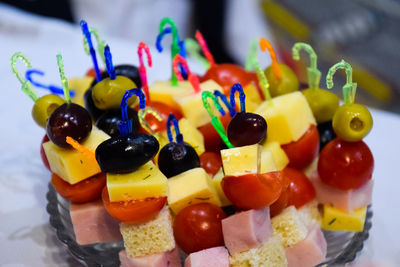 Close-up of chopped fruits on table