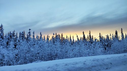 Snow covered landscape against sky