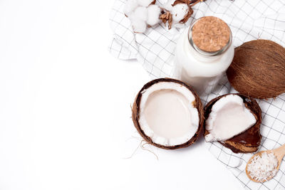 High angle view of ice cream against white background