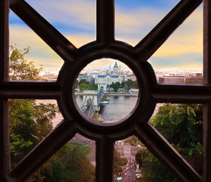 Buildings seen through window