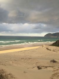 Scenic view of beach against sky