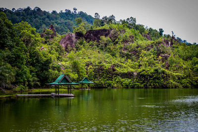 Scenic view of lake and trees against sky