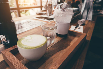 High angle view of coffee on table