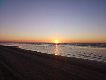 Scenic view of sea against clear sky during sunset