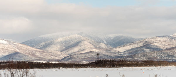 Scenic view of snowcapped mountains against sky