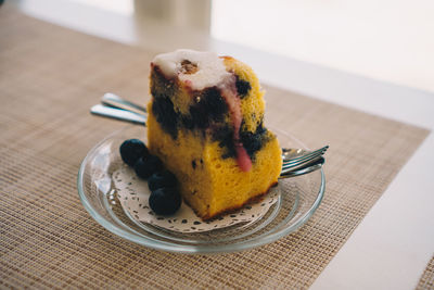 Close-up of dessert in plate on table