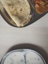 High angle view of breakfast on table