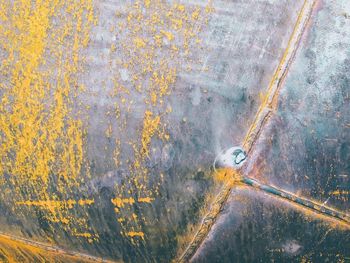 High angle view of small car on road
