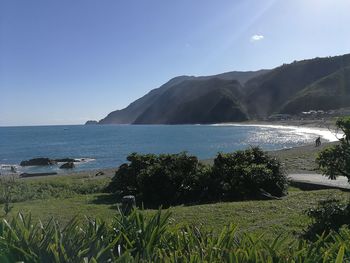 Scenic view of sea against clear sky