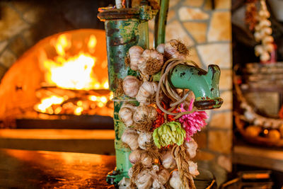 Decorations in restaurant with traditional wood fired oven