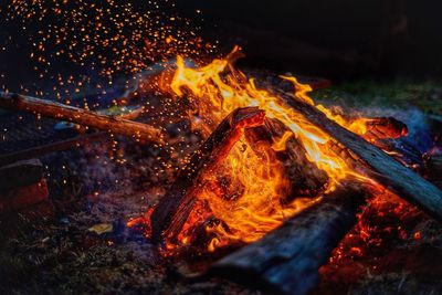 Close-up of fire in the dark