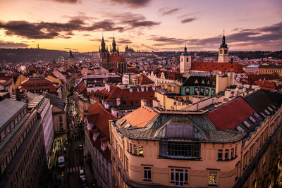 High angle view of buildings in city