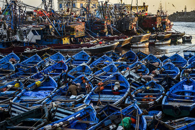 Close-up of cropped moored boats