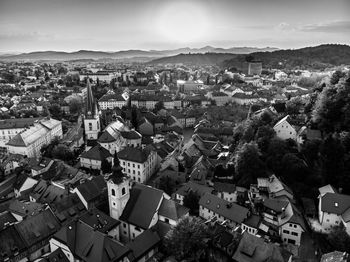 High angle view of townscape against sky