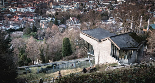 High angle view of buildings in town